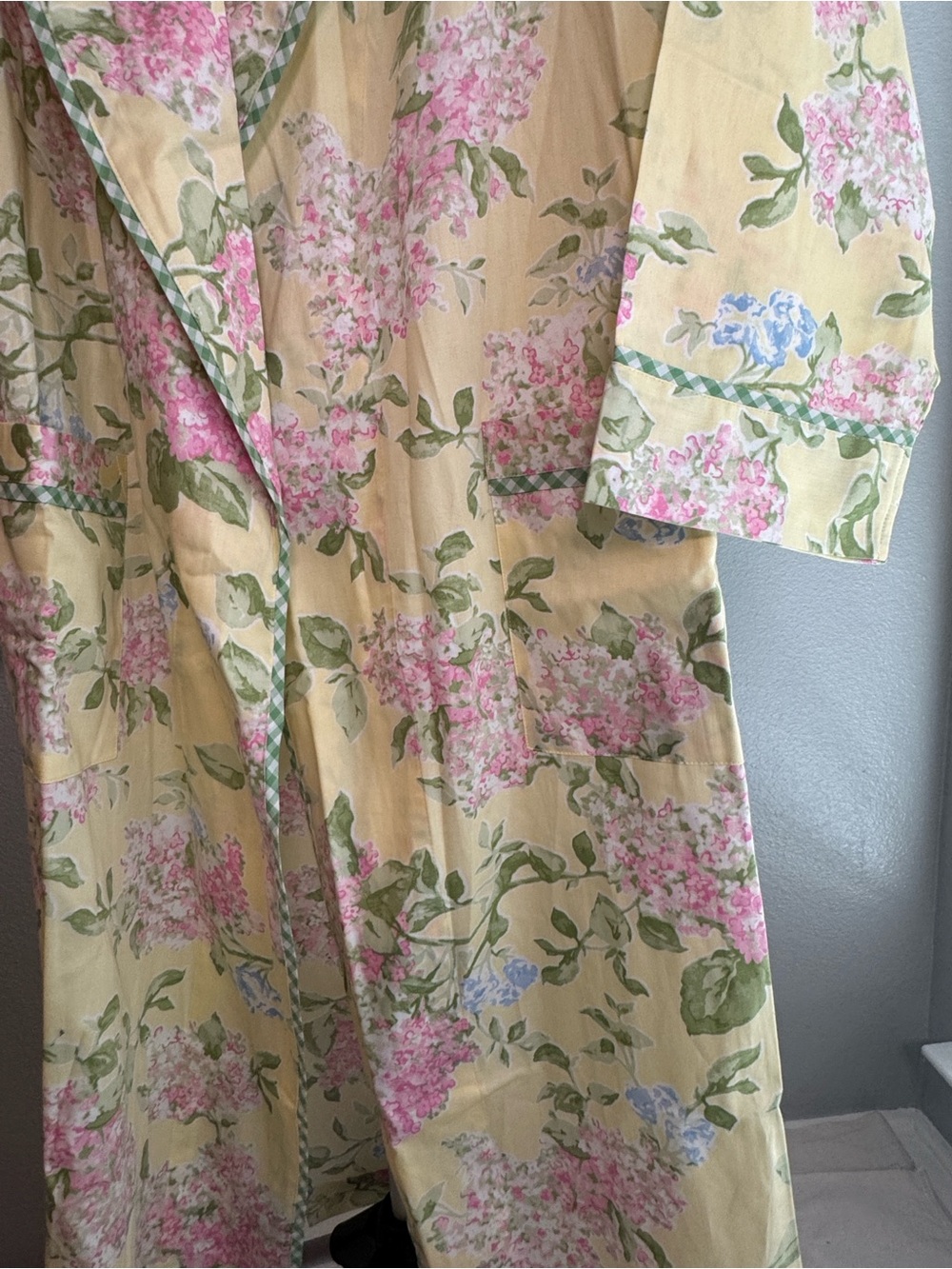 Yellow and Pink Floral 100%Cotton Robe with Hydrangea Print - Picture 8 of 8
